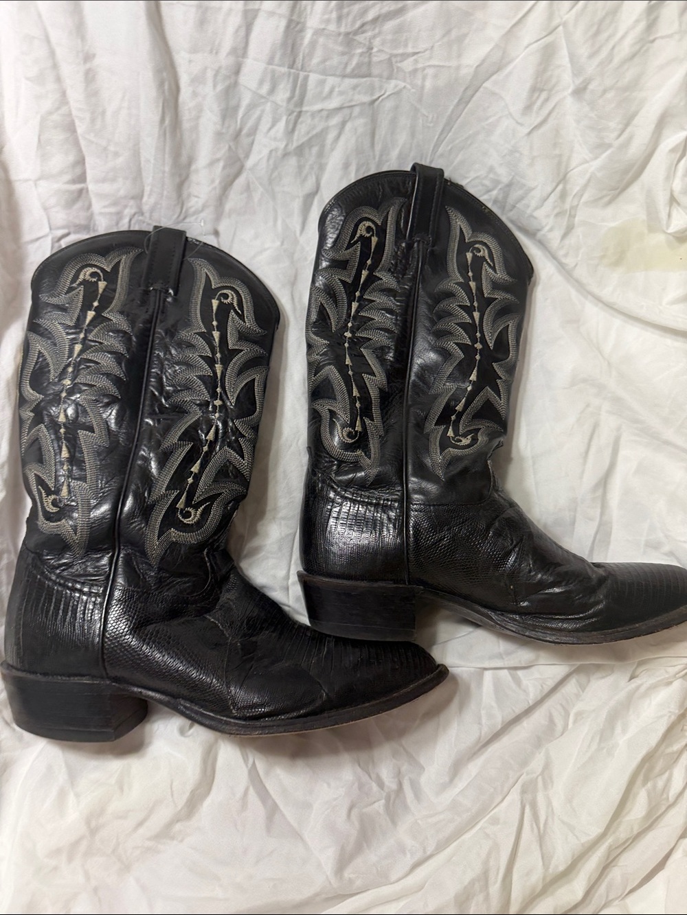 Tony Lama Black Western Embroidered Leather Cowboy Boots